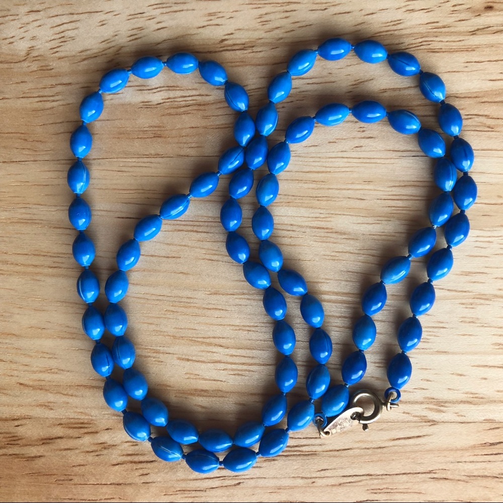 Vintage Blue Turquoise Oval Beaded Necklace 24”